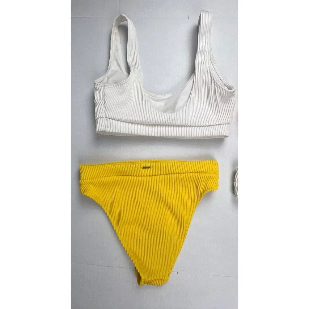 HOLLISTER Swim Bikini Bundle Size S White Yellow Pink Ribbed Mix & Match 4 Piece